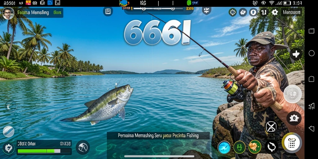Tampilan gameplay 666I dengan aksi memancing yang seru.
