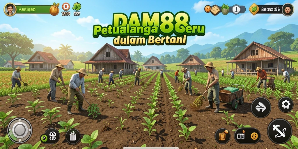 Tampilan gameplay DAM88 yang menampilkan ladang yang subur dan beragam tanaman.