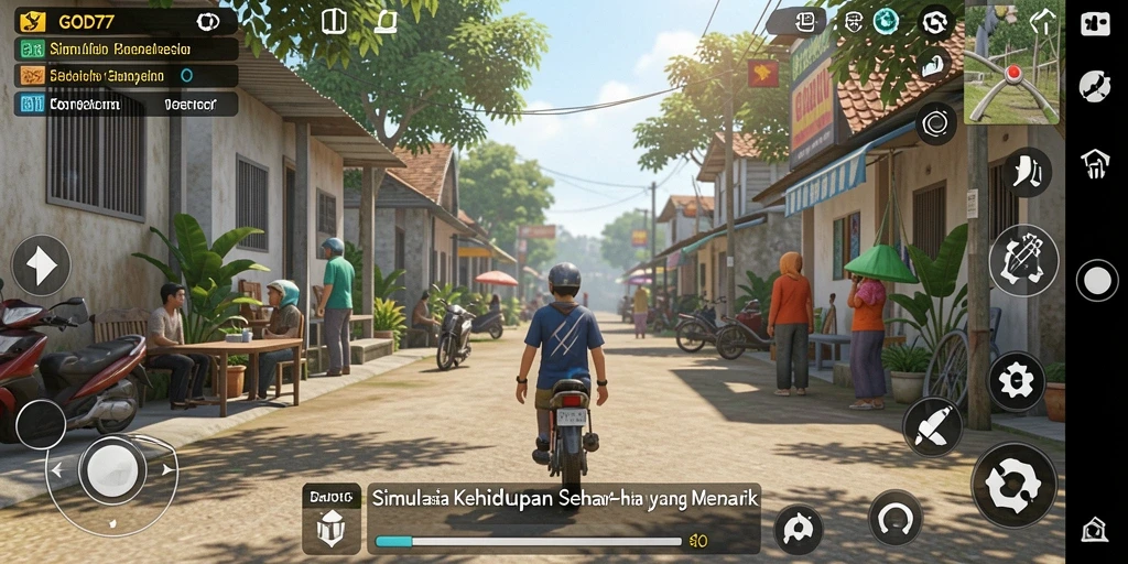 Tampilan gameplay menarik dari GOD77 yang menampilkan berbagai aktivitas sehari-hari.