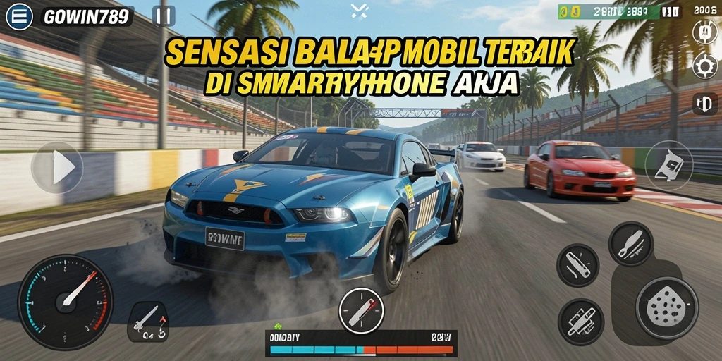 Tangkapan layar menunjukkan balapan seru di GOWIN789 dengan mobil yang melaju kencang.