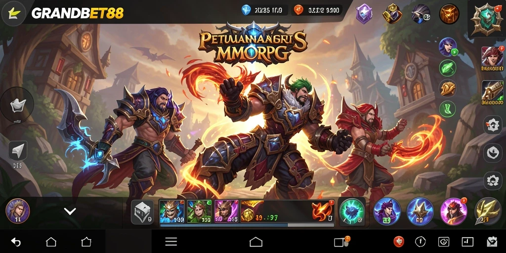 Tangkapan layar dari gameplay seru di GRANDBET88 dengan karakter dan monster.