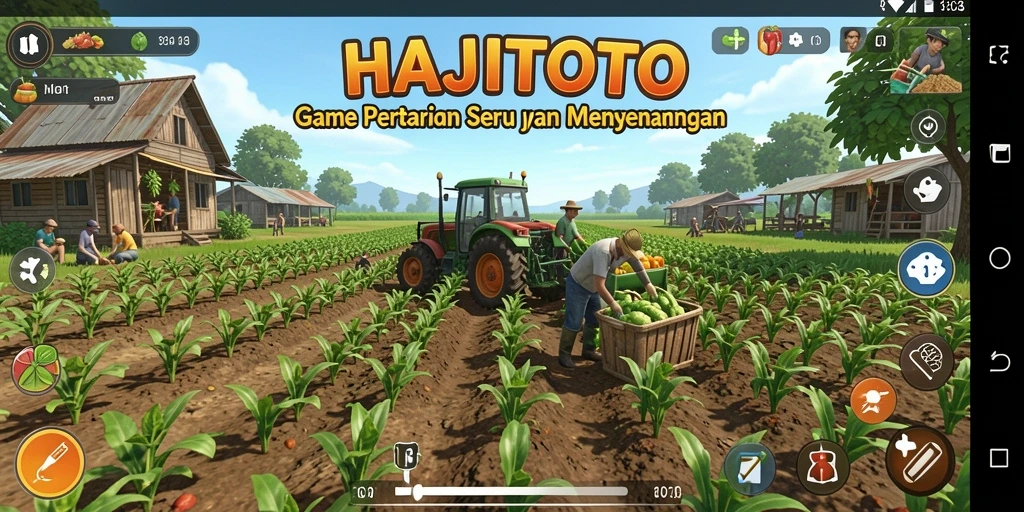 Screenshot gameplay HAJITOTO menampilkan ladang pertanian yang subur dan berwarna-warni.