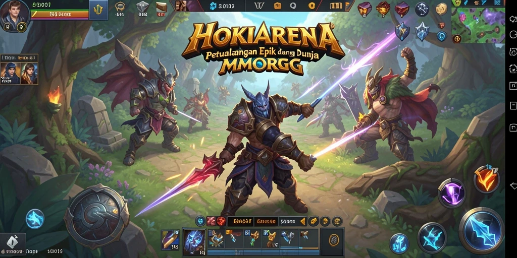 Tangkapan layar gameplay HOKIARENA menampilkan pertarungan epik dan eksplorasi dunia fantasi.