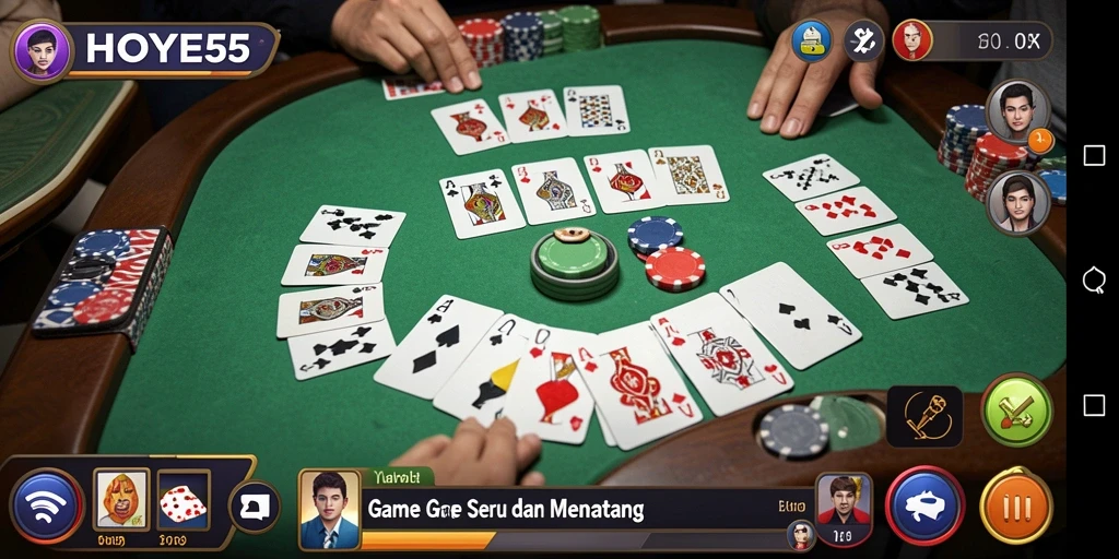 Tangkapan layar utama HOYE55 menampilkan gameplay gaple yang seru dan interaktif.