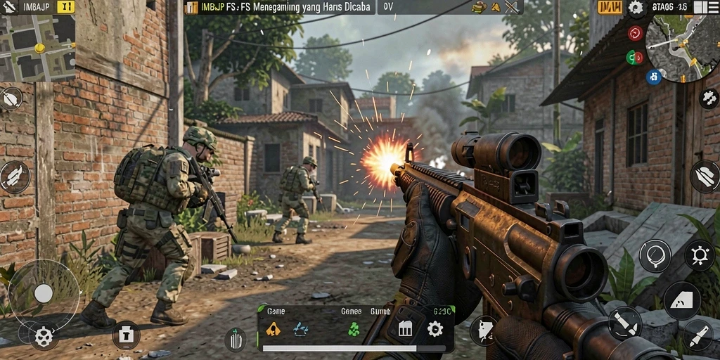 Tampilan gameplay menegangkan dengan aksi tembak-menembak.