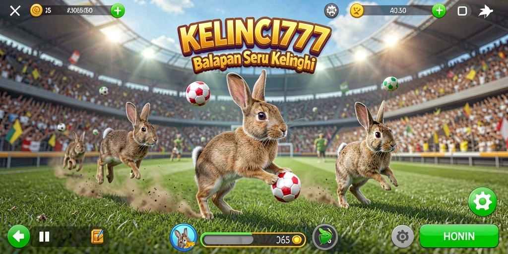 Tangkapan layar gameplay KELINCI777 menunjukkan balapan seru dengan kelinci.