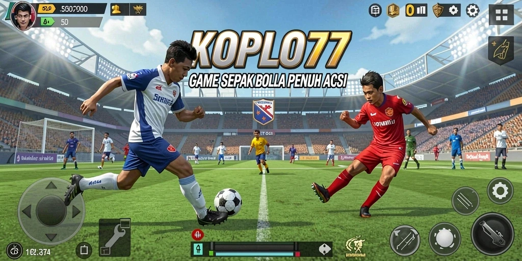 Screenshot utama KOPLO77 yang menampilkan aksi sepak bola yang seru.