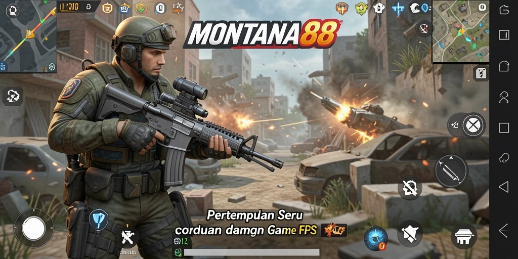 Screenshot menunjukkan aksi seru dalam gameplay MONTANA88 di arena pertempuran.