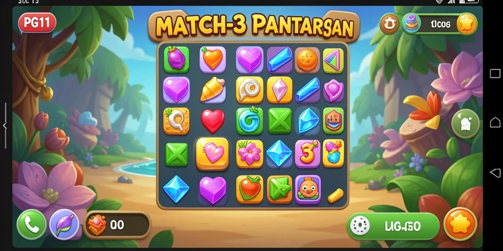 Screenshot gameplay PG11 yang menunjukkan momen seru permainan Match-3.