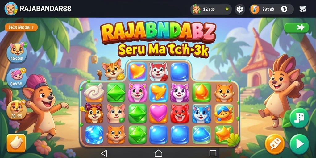 Screenshot gameplay dari RAJABANDAR88 yang menunjukkan kombinasi elemen Match-3.