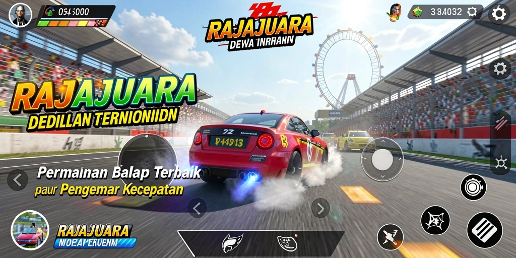 Tampilan gameplay RAJAJUARA yang mendebarkan dan penuh aksi balapan.
