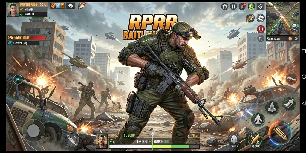 Menampilkan aksi gameplay intens di medan pertempuran RPRR.