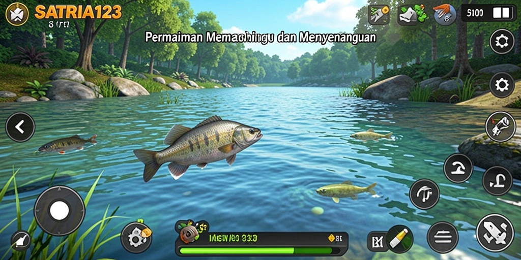 Tampilan luar biasa dari gameplay memancing SATRIA123 dengan pemandangan indah.
