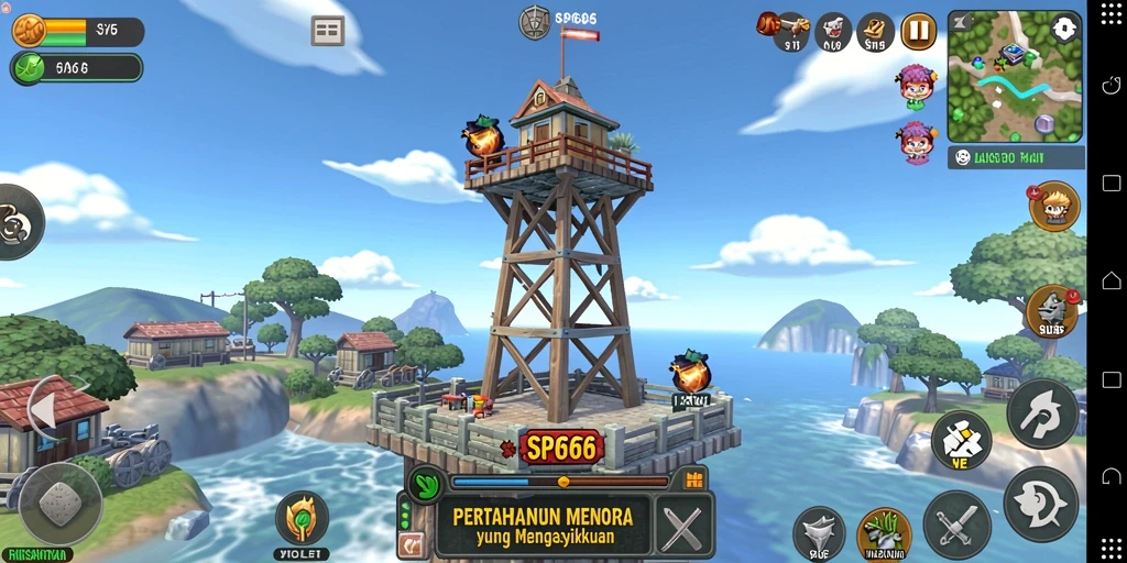 Tampilan gameplay SP666 yang menegangkan dalam Tower Defense.