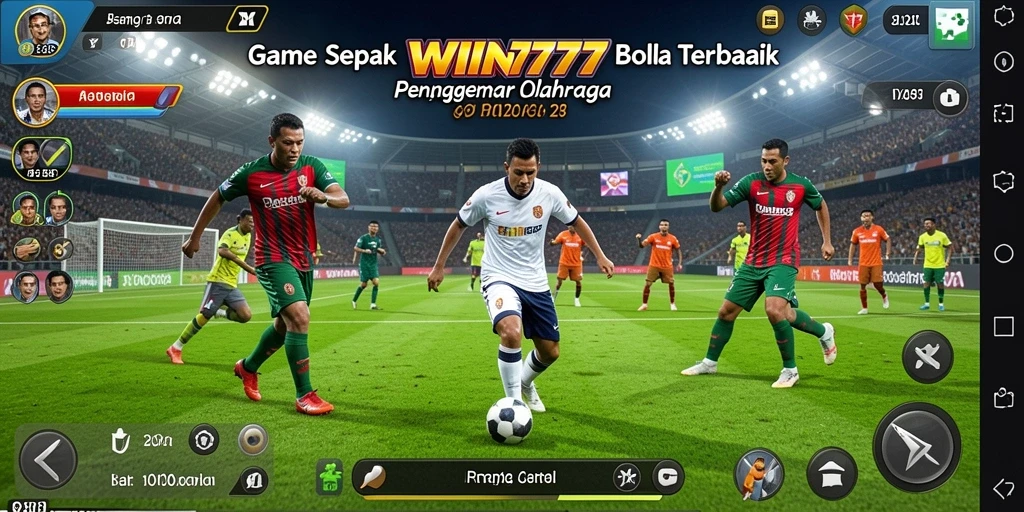 Tampilan gameplay WIN777 yang menampilkan aksi di lapangan sepak bola.