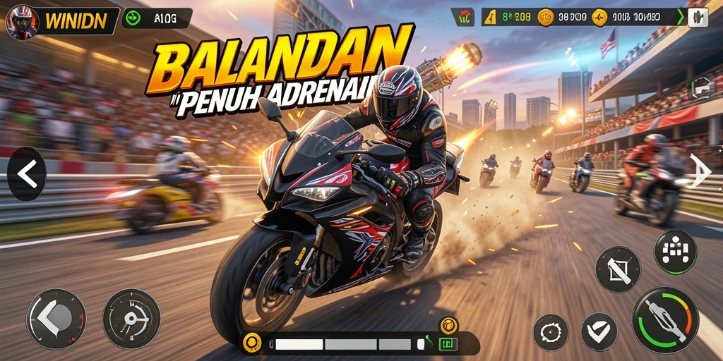 Tampilan menegangkan dari gameplay balapan motor WINIDN.